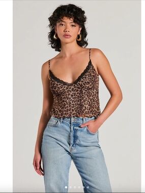 Leopard Print Lace Trim Mesh Top (size medium)